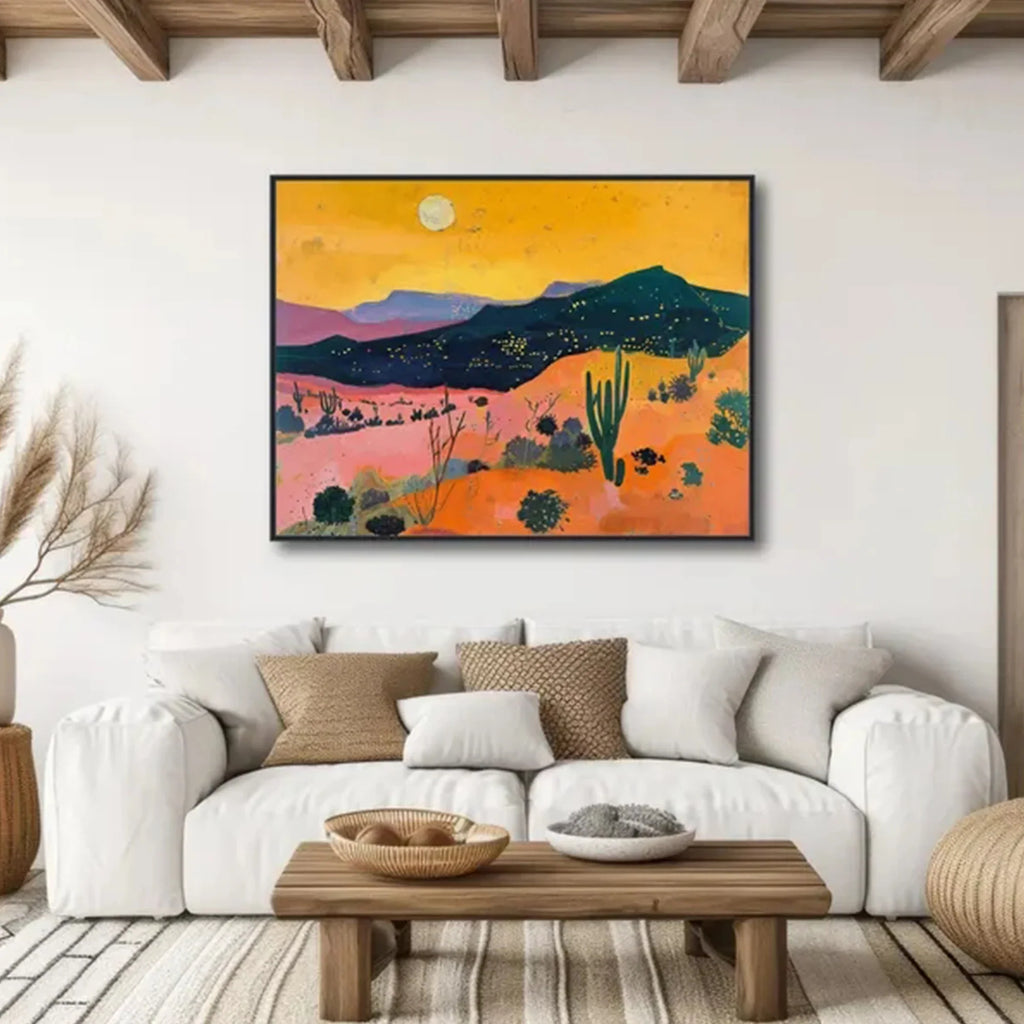 Retro Western Desert Landscape Canvas Wall Art Print Poster