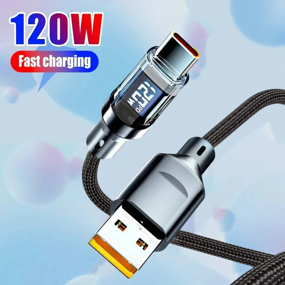 120W USB-C to USB-C Fast Charging Cable with LED Display