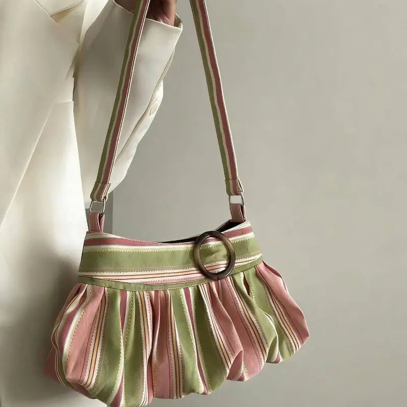 Women's Y2K Striped Ruched Underarm Shoulder Bag | Vintage Tote
