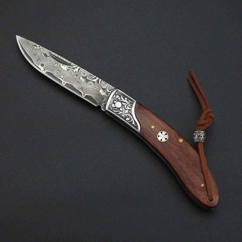 Damascus Steel Folding Knife – XUAN FENG Outdoor Pocket Knife