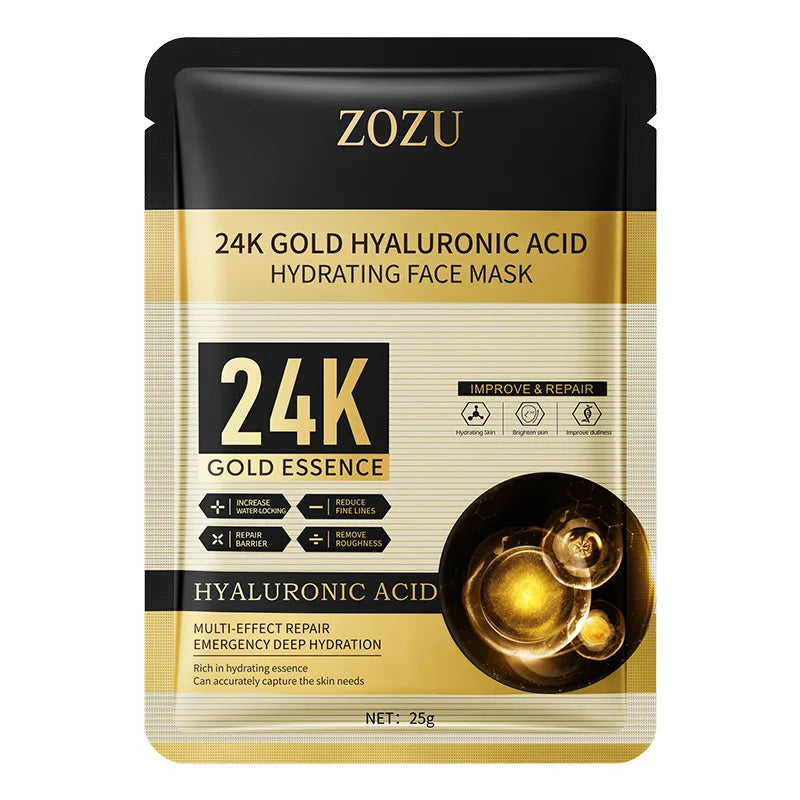 24K Gold Hyaluronic Acid Face Masks – Firming & Hydrating 10-Pack