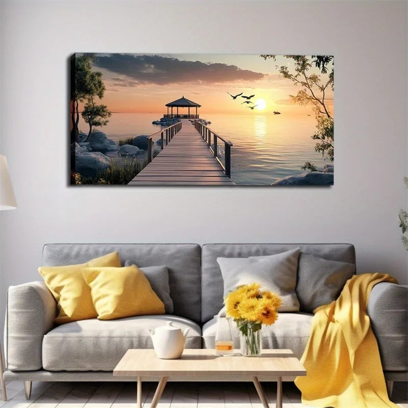 Abstract Sea & Birds Canvas Wall Art | Modern Minimalist Decor