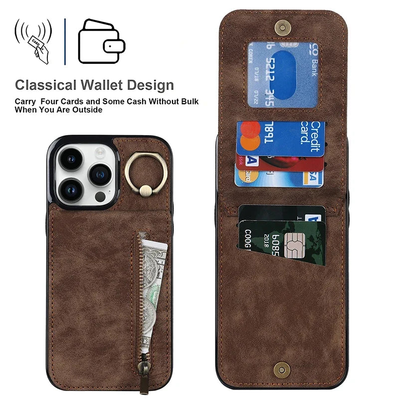 Case Iphone 15 Max Pocket Magsafe Card 16 Leather Credit Cards