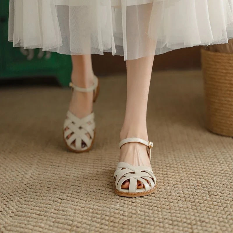 Women's Woven Flat Sandals – Boho Roman Buckle Strap Summer