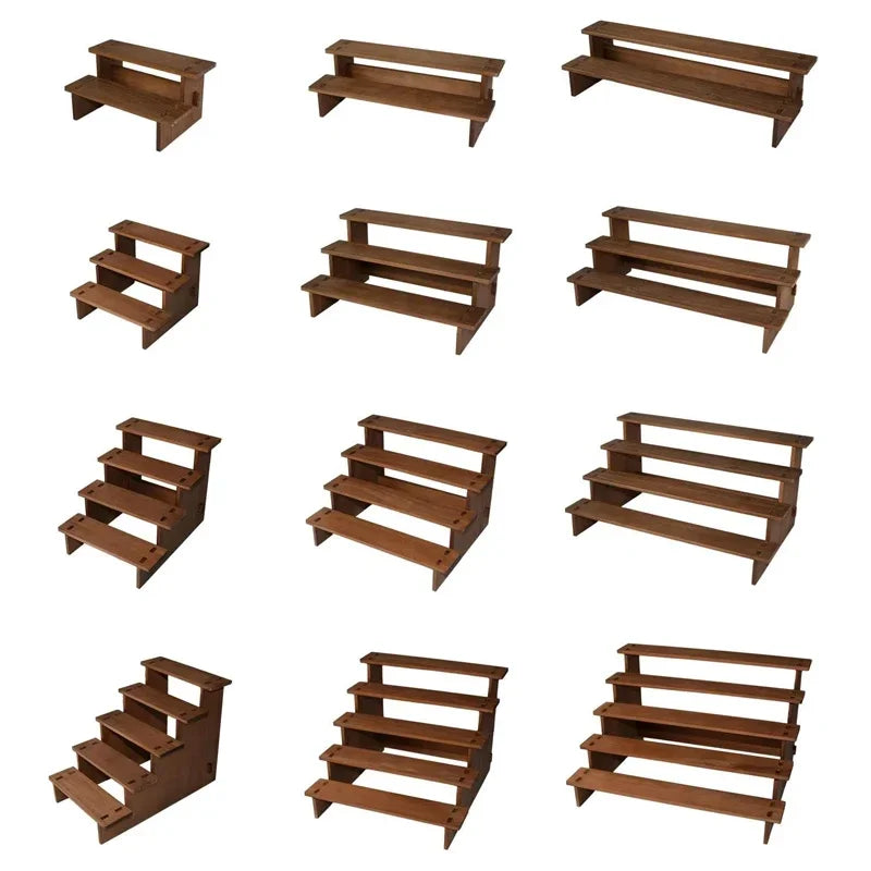 Wooden Multi-Tier Jewelry & Figurine Display Stand | 2–5 Layers