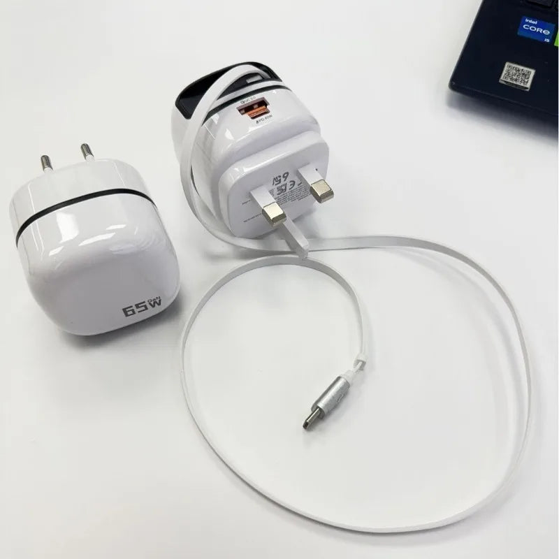 65W Foldable Wall Charger with Retractable Cable | Travel Adapter