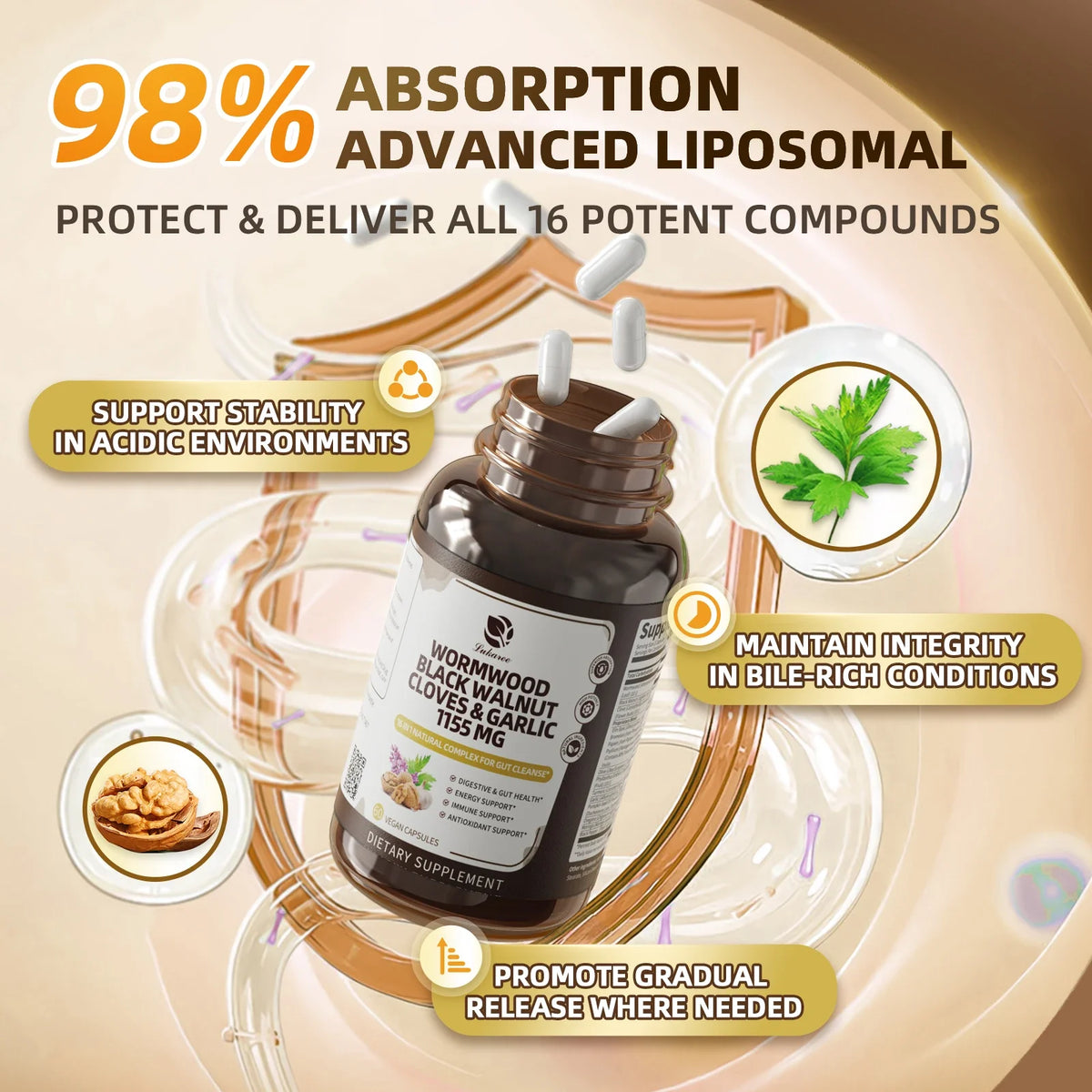 16-in-1 Black Walnut Wormwood Digestive Herbal Capsules | Digestive Health