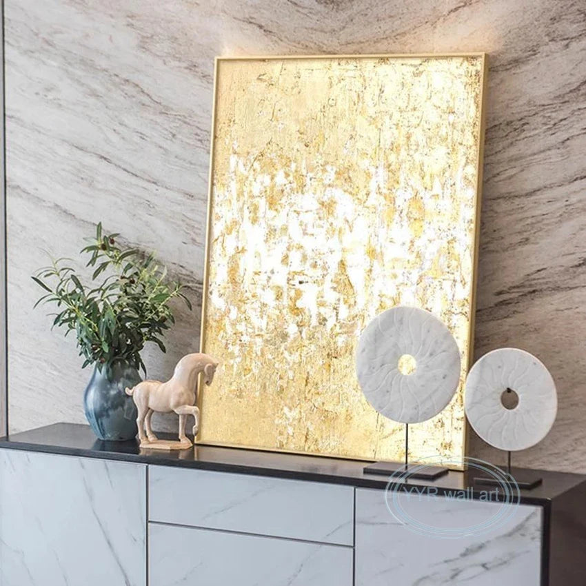 Handmade Gold Foil Abstract Oil Painting | Modern Nordic Wall Art
