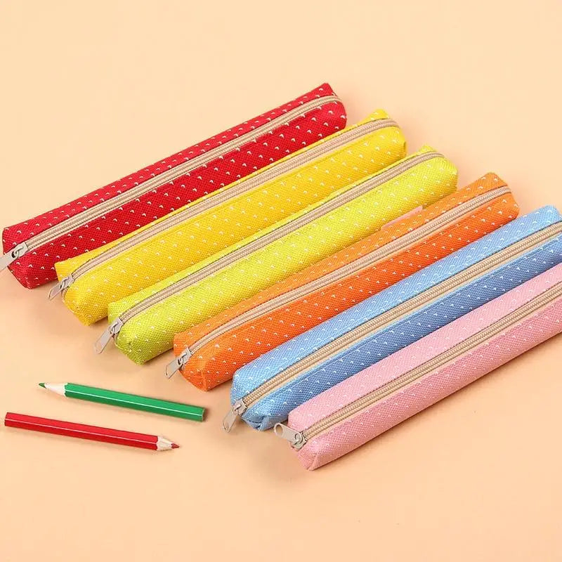 Kawaii Canvas Zipper Pencil Case – Cute Dot Stationery Bag