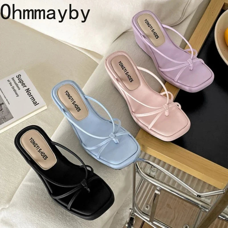 Women's Wedge Clip Toe Sandals – Narrow Band Summer Slides