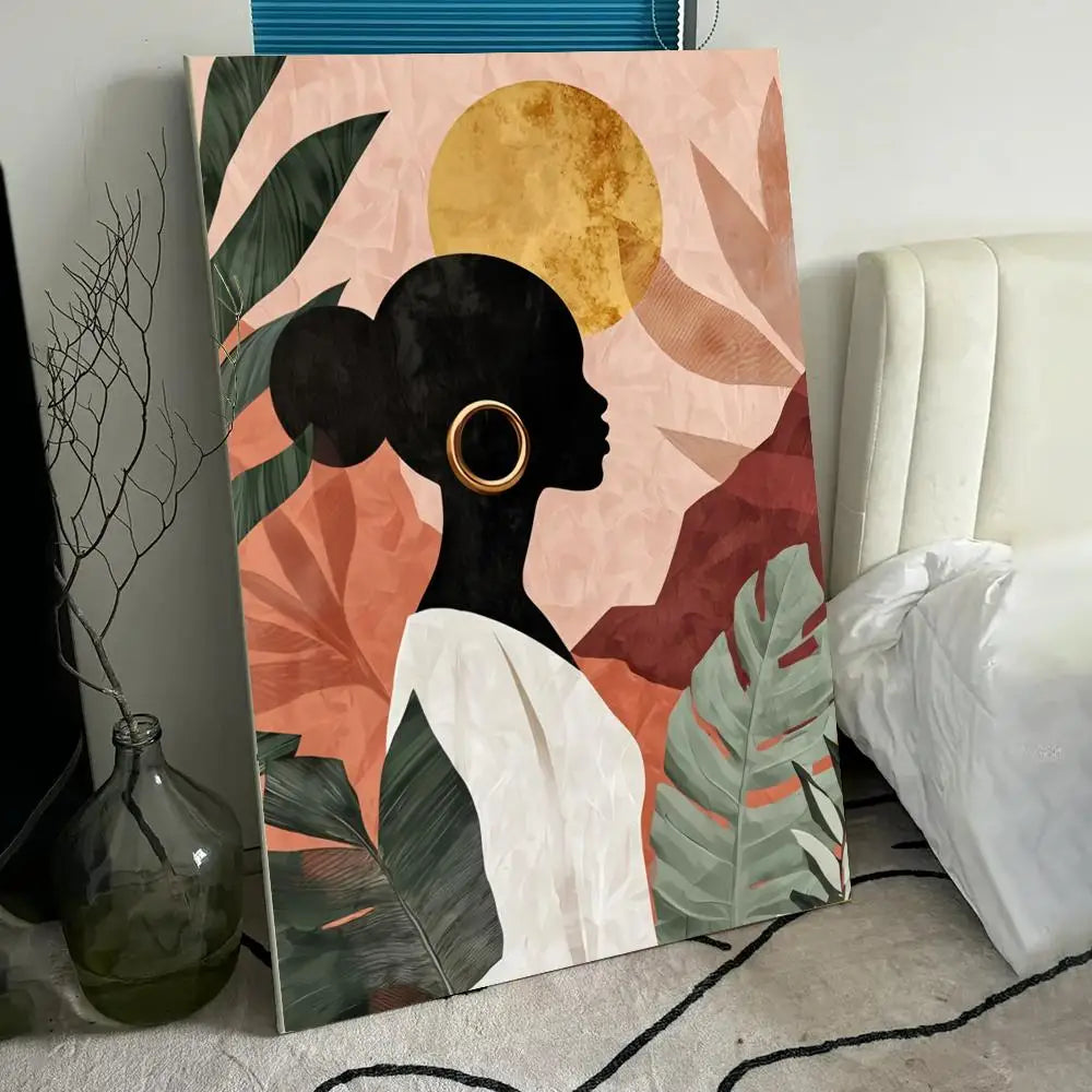 Abstract African Woman Floral Canvas Wall Art – HD Print Poster
