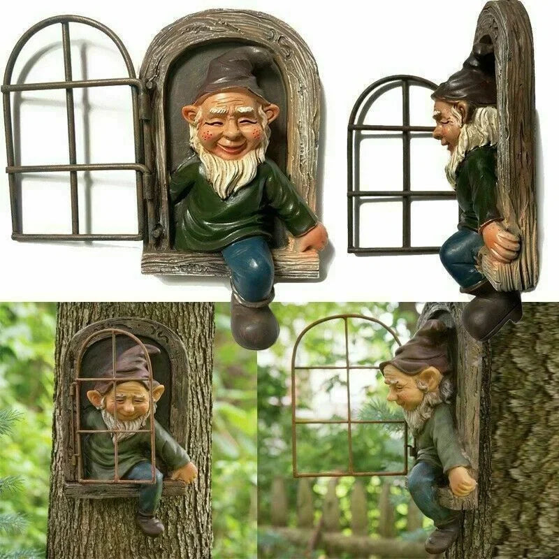 Tree Hugger Gnome Garden Statue – Naughty Elf Yard Decor