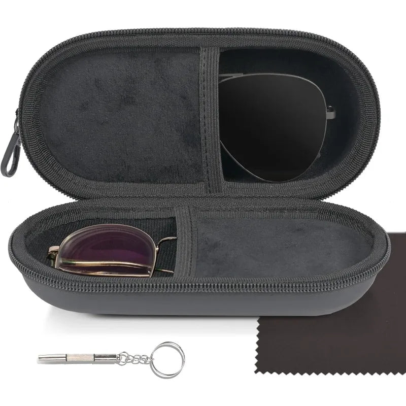 Double Mirror Box Zipper Closure Clip Portable Eyewear Storage 2
