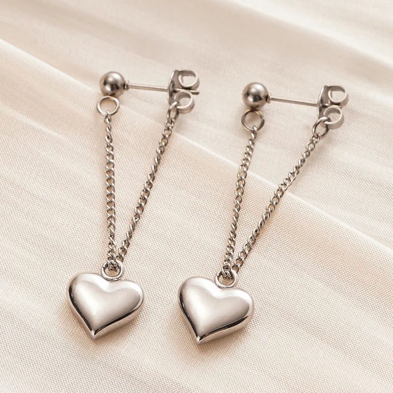 Huitan Heart Drop Earrings – Stainless Steel Women's Jewelry