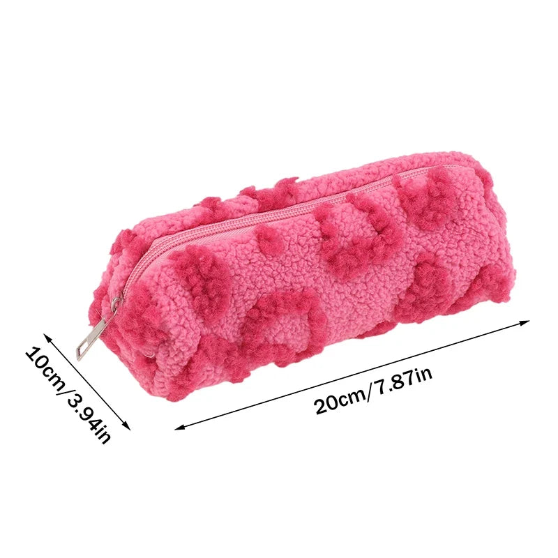 Plush Makeup Bag with Handle | Cute Love Print Travel Pouch