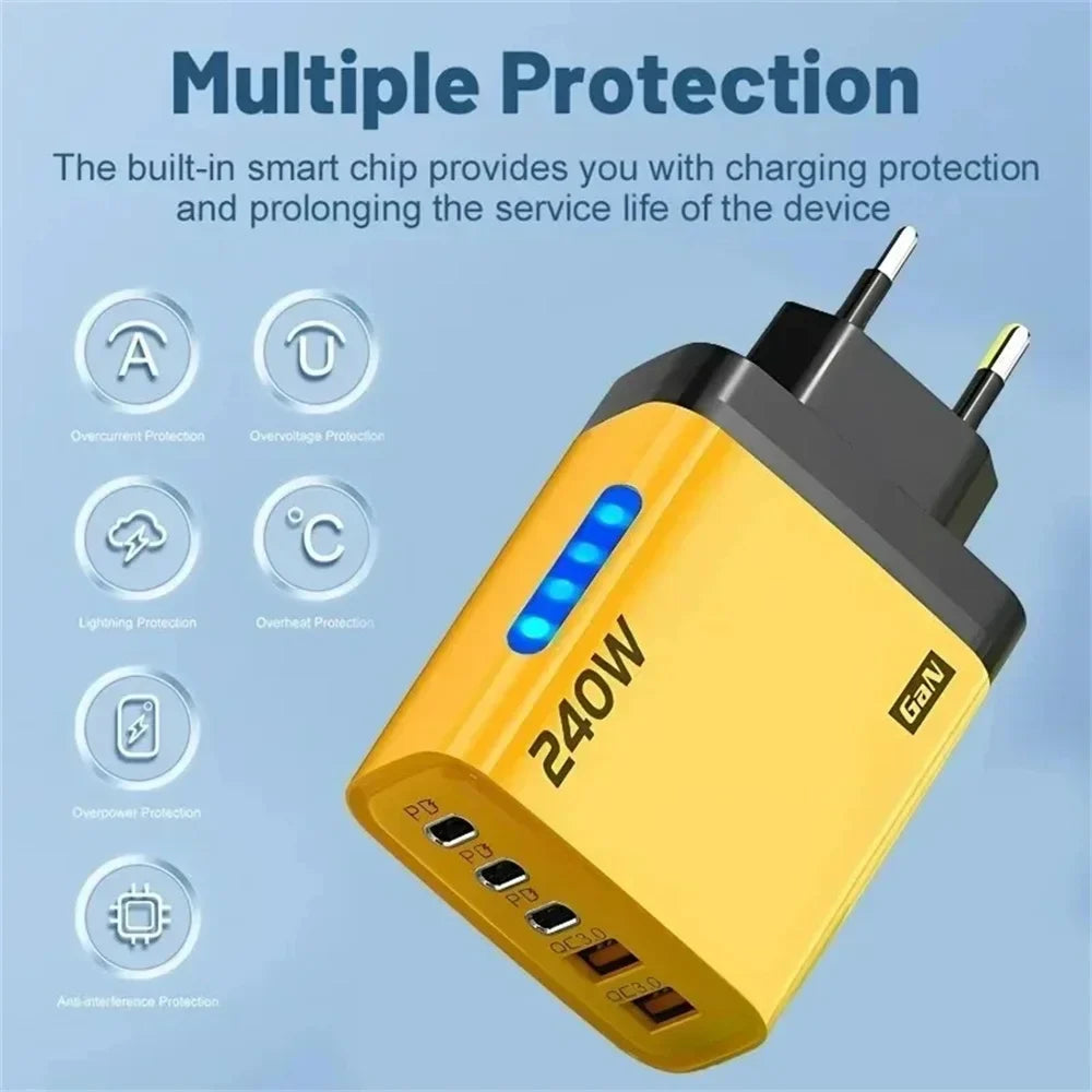5-Port 240W USB-C PD Fast Wall Charger | iPhone & Samsung