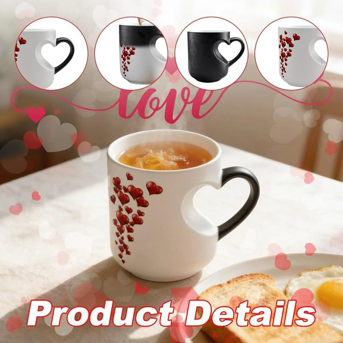 Color Changing Heart Handle Mug | Couple & Valentine Gift