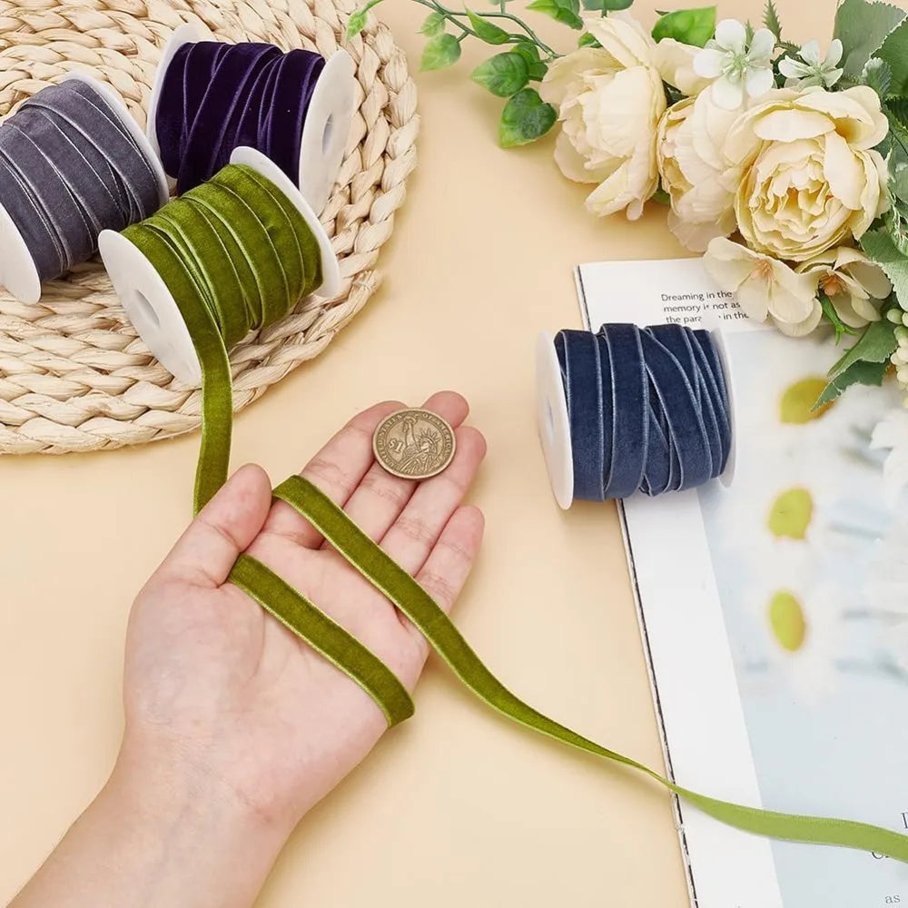 40 Yards Velvet Ribbon Set – 4 Colors 3/8 Inch with Spools