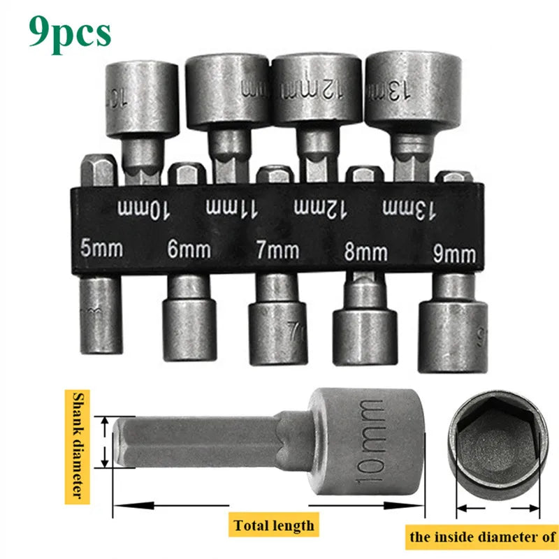 9/14-Pc Hex Nut Driver Socket Bit Set 5–13mm | 1/4" Hex Shank