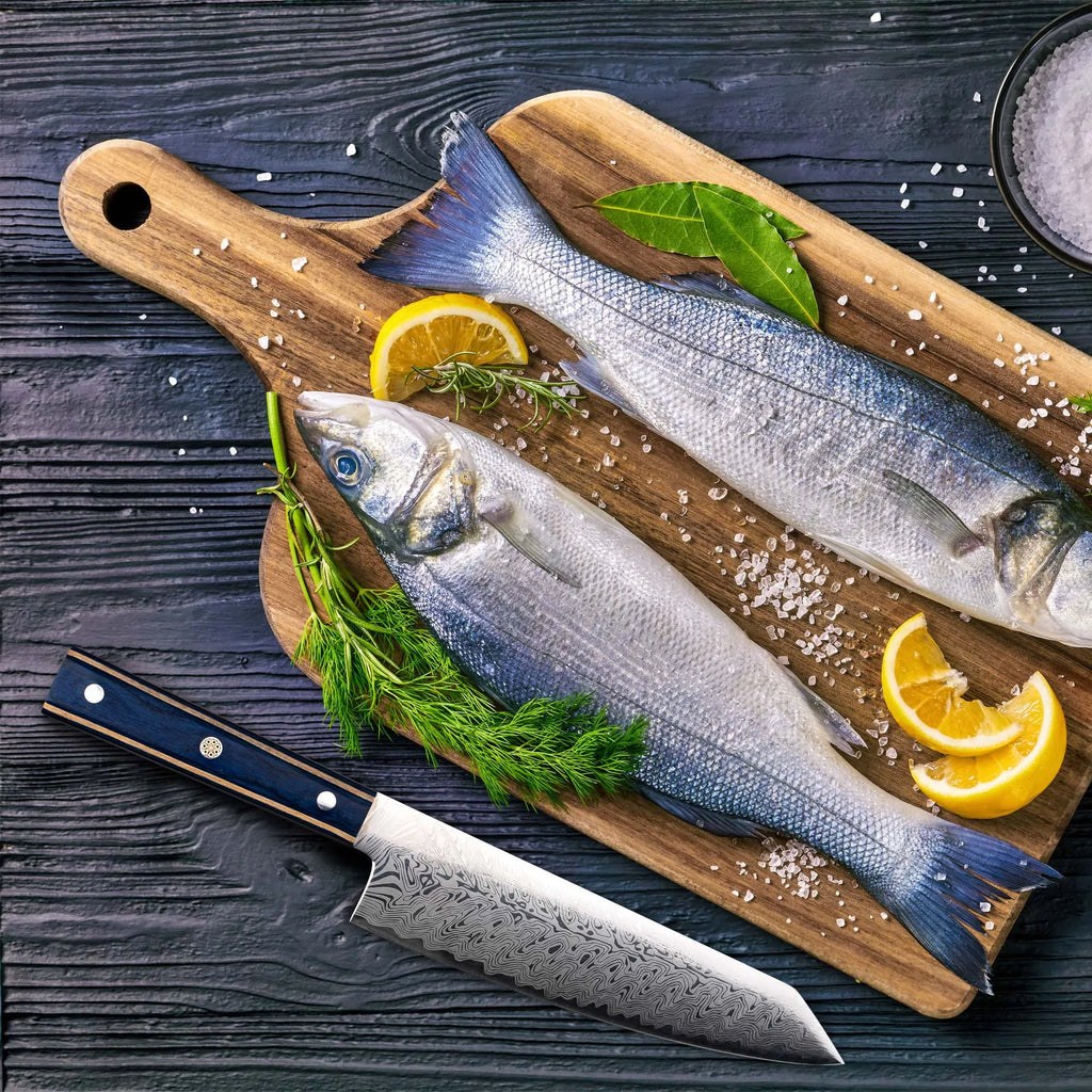 Damascus Santoku Chef Knife 8" – Sharp Pakka Wood Handle