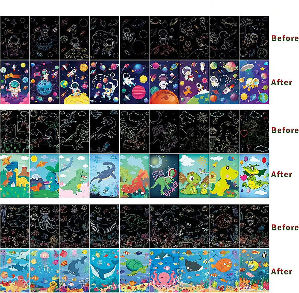 Children Scratch Painting Magic Rainbow Colors Art Card Books Early