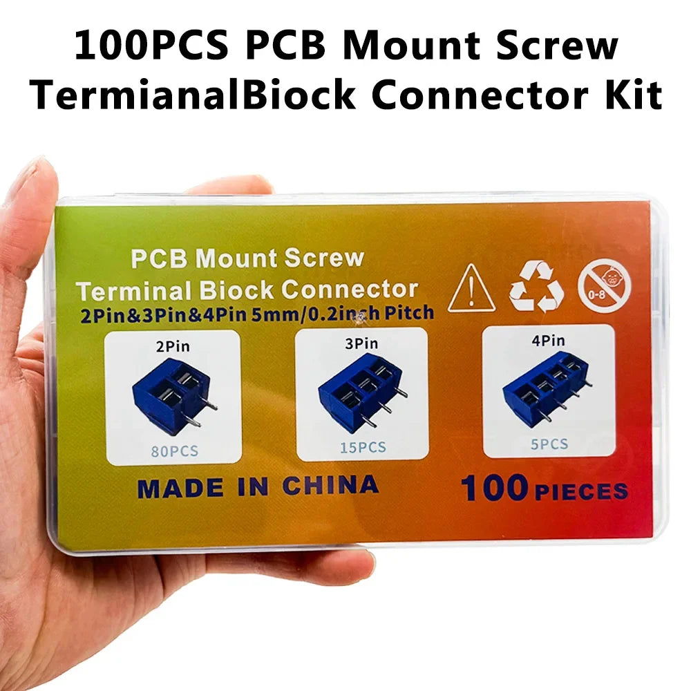 100PCS KF301 PCB Screw Terminal Block Kit 2P 3P 4P 5.08mm