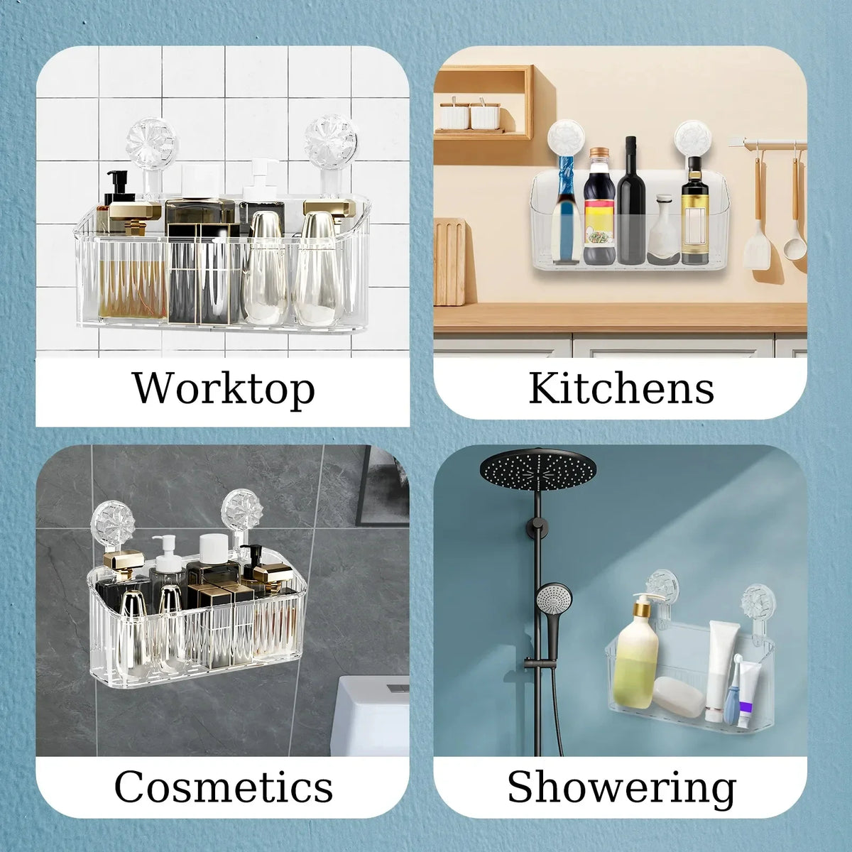 Suction Cup Shower Caddy Shelf – No Drill Wall Organizer