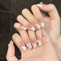 Press On Nails French Cat Eye Pink Bow Korean Almond Tips 10pc