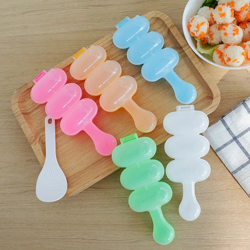 3-Grid Rice Ball Mold with Spoon – DIY Sushi & Bento Maker