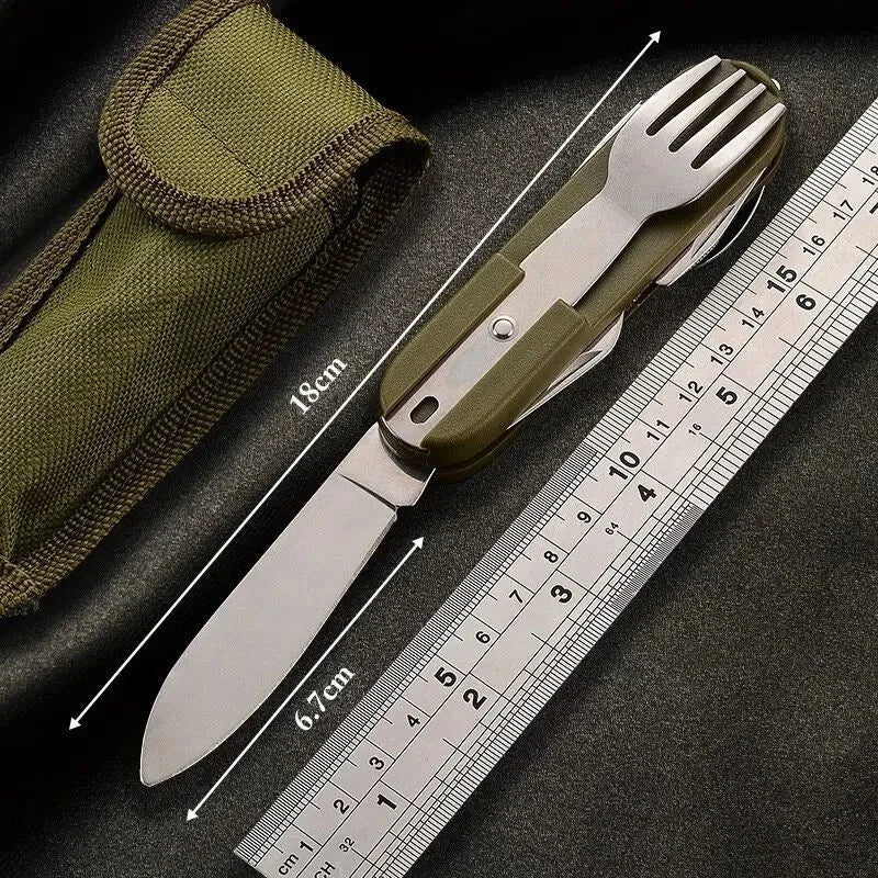 7-in-1 Folding Camping Cutlery Set – Stainless Steel Utensils