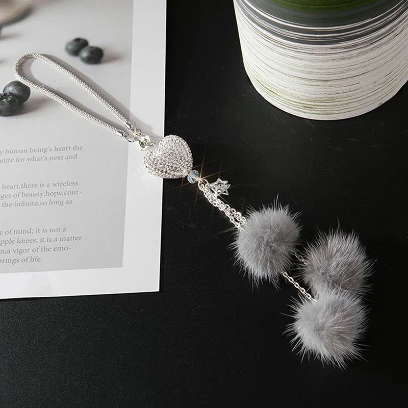 Rhinestone Crystal Plush Pendant Car Rearview Mirror Charm