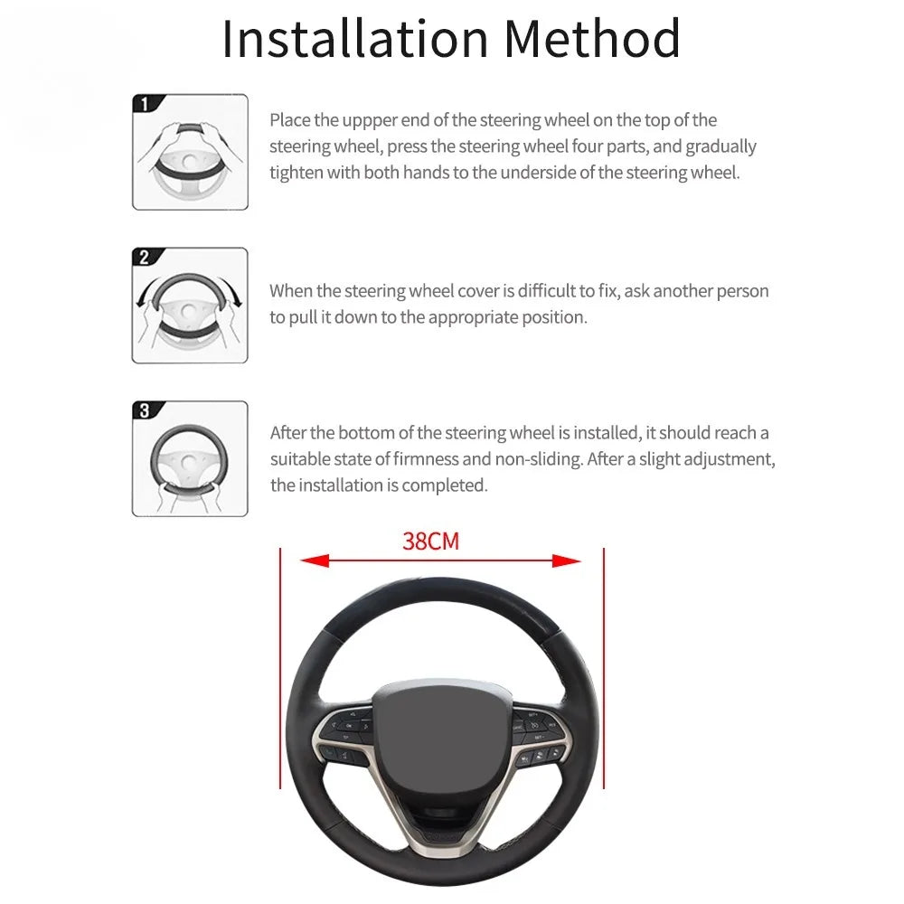 PU Carbon Fiber Steering Wheel Cover | 14.5–15 Inch Fit