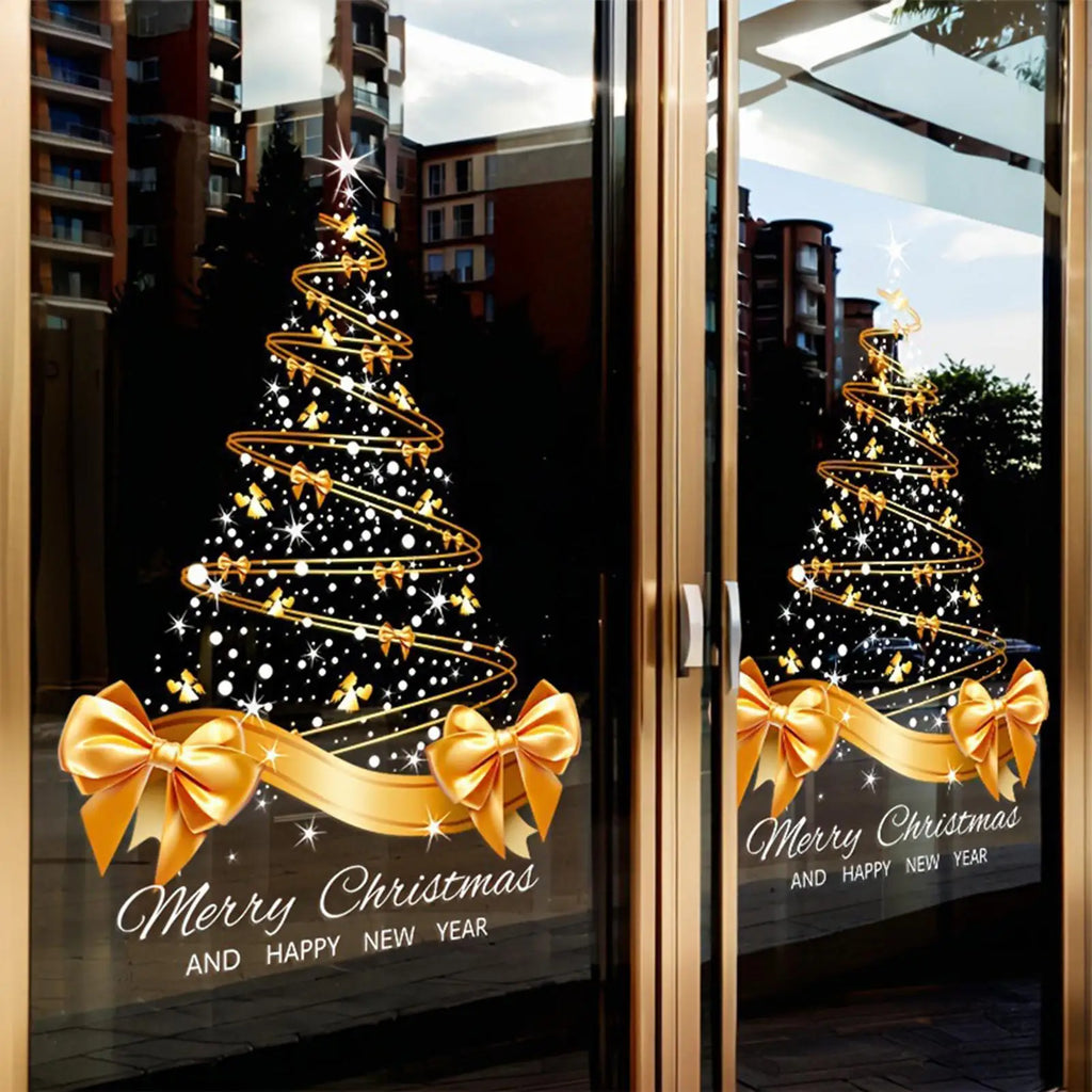Christmas Window Clings 25 59x17 Mural Pvc Double-sided Golden Tree