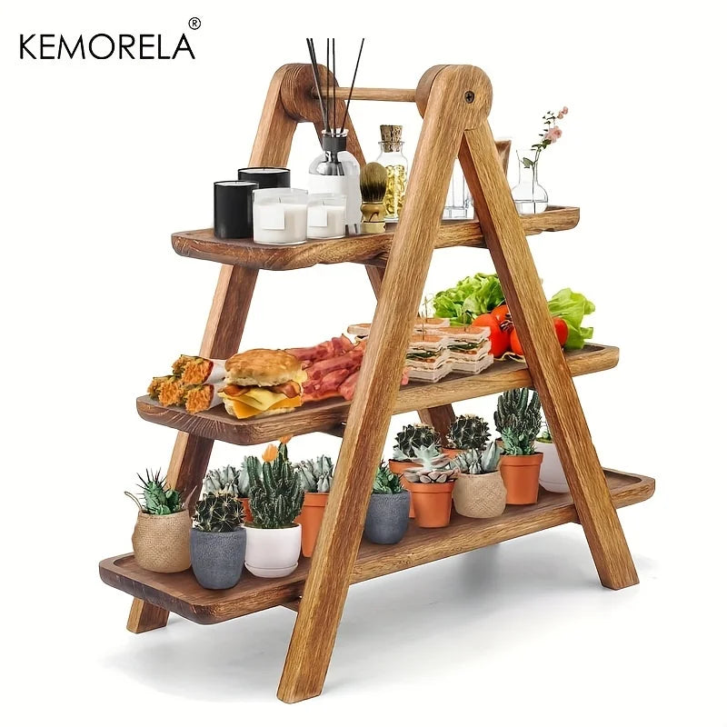 3-Tier Wooden Serving Tray | Rectangle Cupcake Stand & Platter