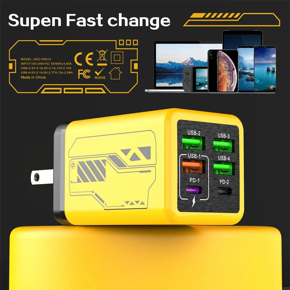 240W 6-Port USB-C Fast Wall Charger | PD & QC 3.0 EU/US/UK