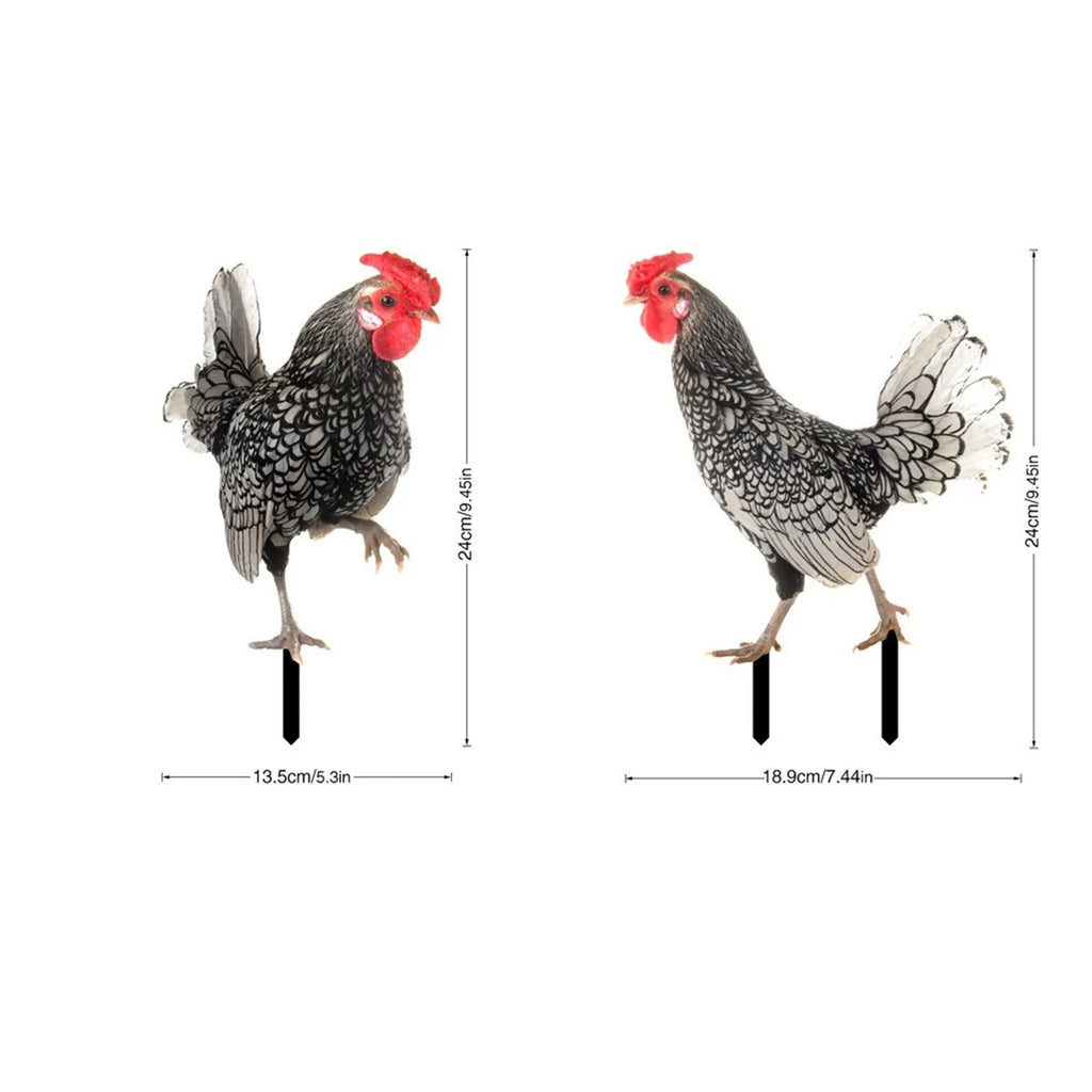 2D Acrylic Rooster & Hen Garden Stake Statues | Yard Art Decor