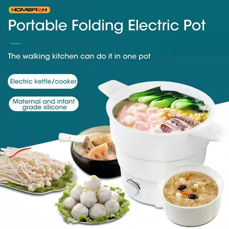 HOMEFISH Foldable Silicone Electric Hot Pot | Travel Cooker 1.2L
