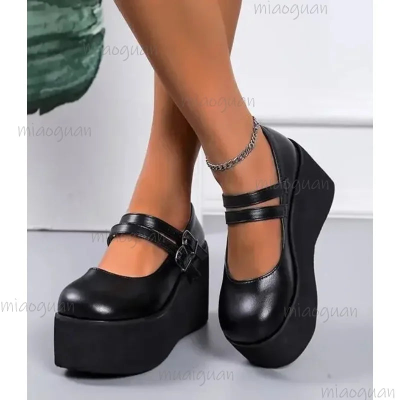 Women's Lolita Mary Jane Wedge Pumps | Gothic Punk High Heels