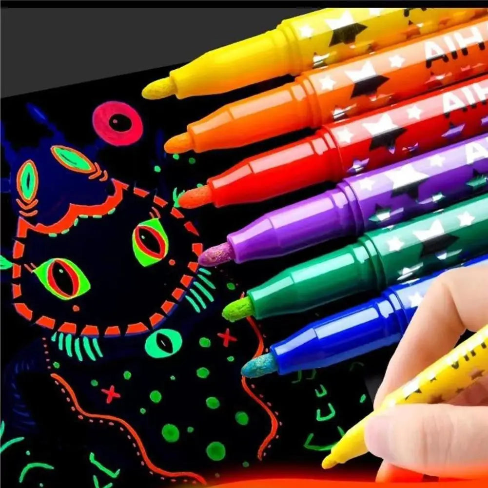6-Color Glow in the Dark Neon Marker Pens | DIY Art & Crafts