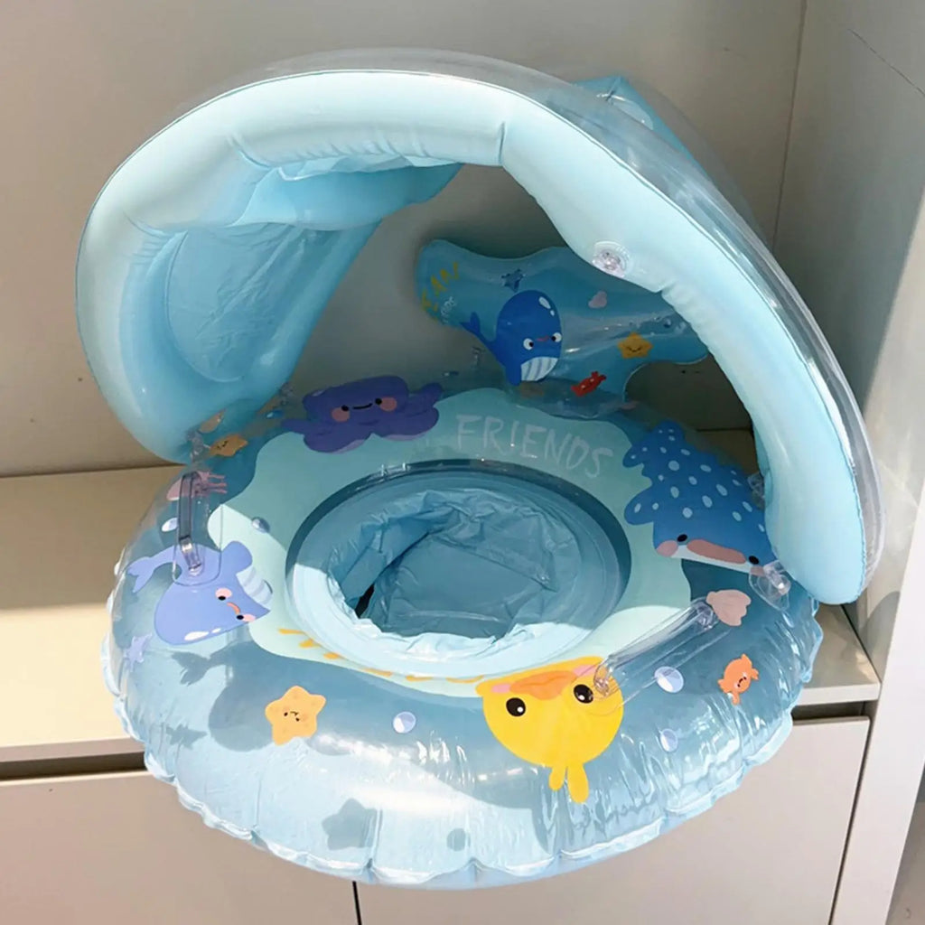 Inflatable Whale Swim Ring Pool Float with Canopy for Kids