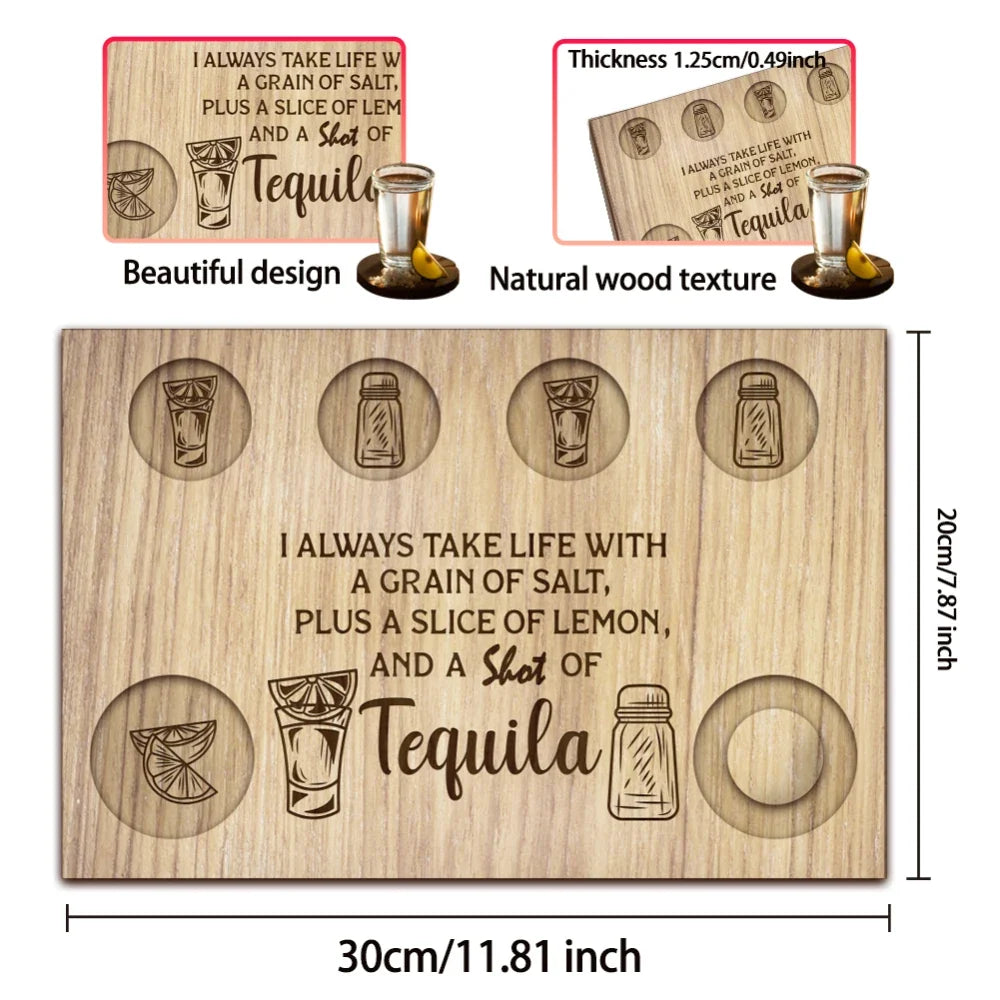 Wooden Tequila Shot Glass Serving Tray | Lemon & Salt Board