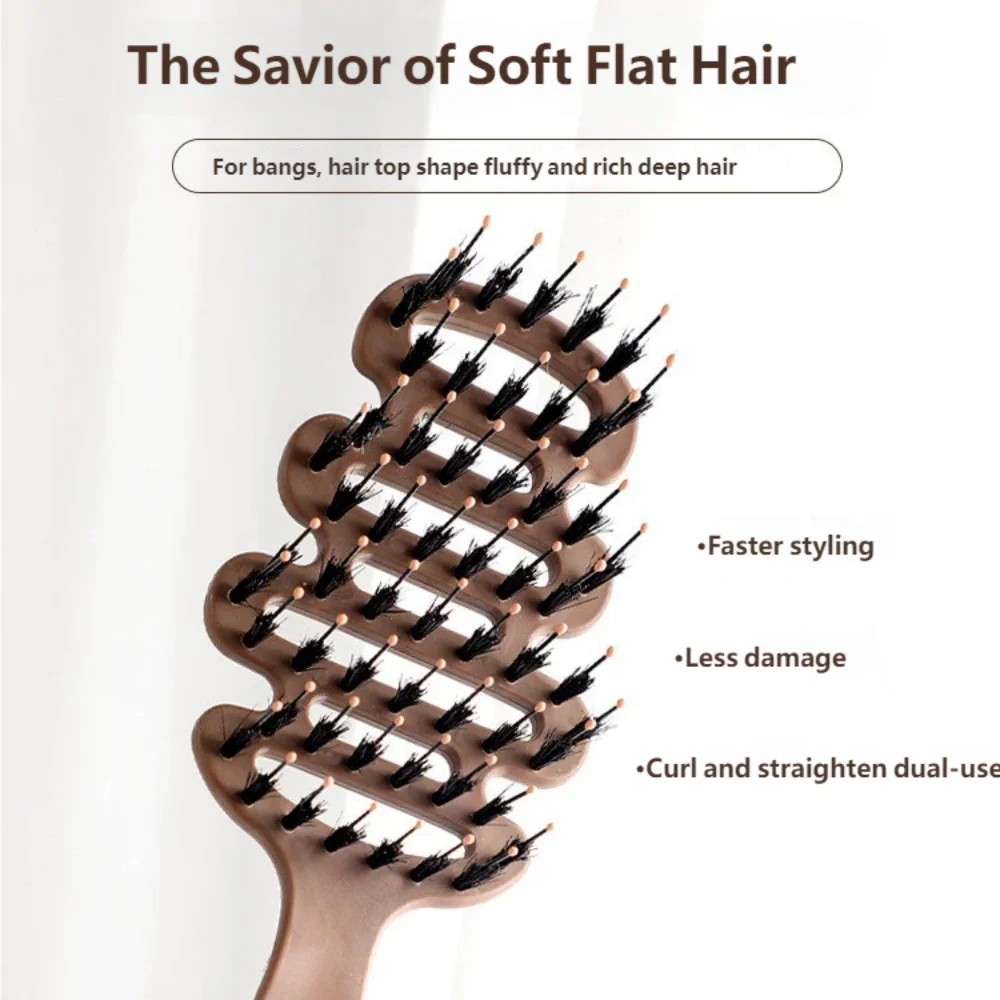 Natural Boar Bristle Hair Comb Hollow Scalp Massage Detangler Brush