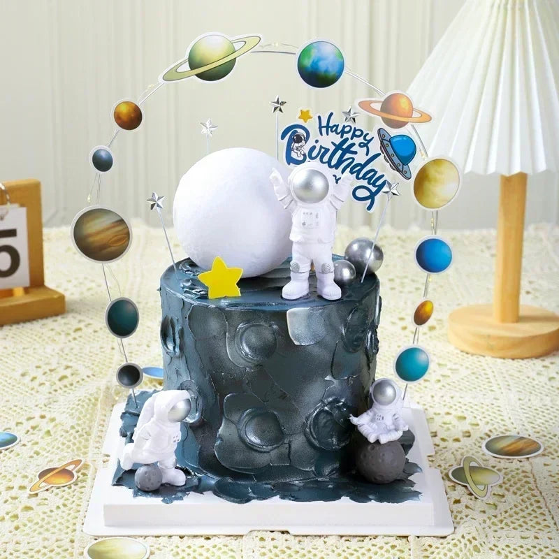 Astronaut Cake Topper Outer Space Birthday Decoration Planet Moon