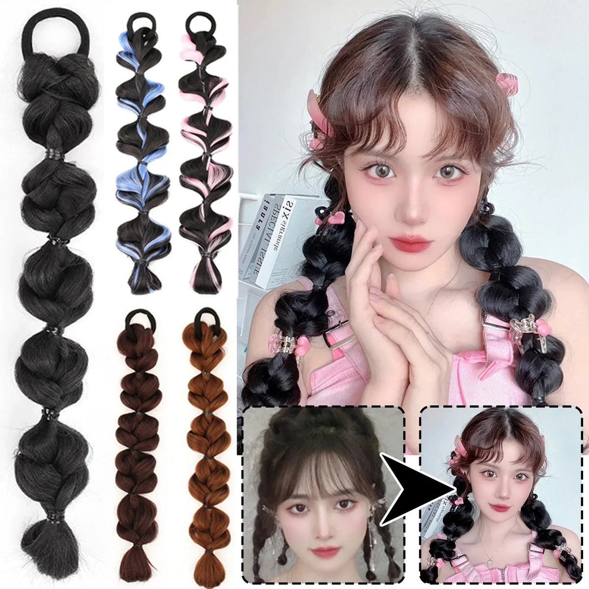 Synthetic Bubble Braid Ponytail Wig – Clip-In Hair Extension