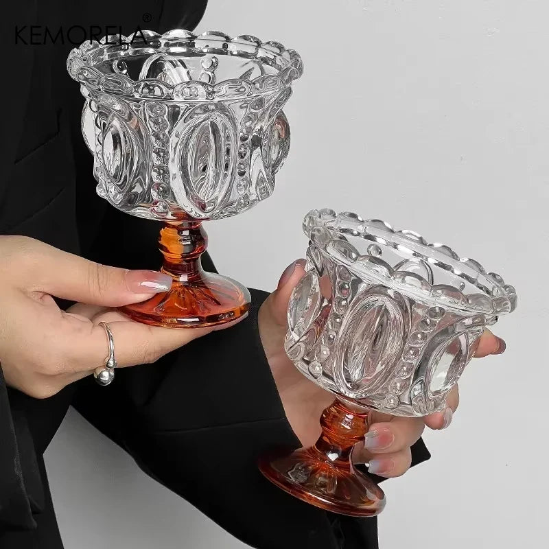 KEMORELA Retro Embossed Black Crystal Goblet | Whiskey & Dessert Glass