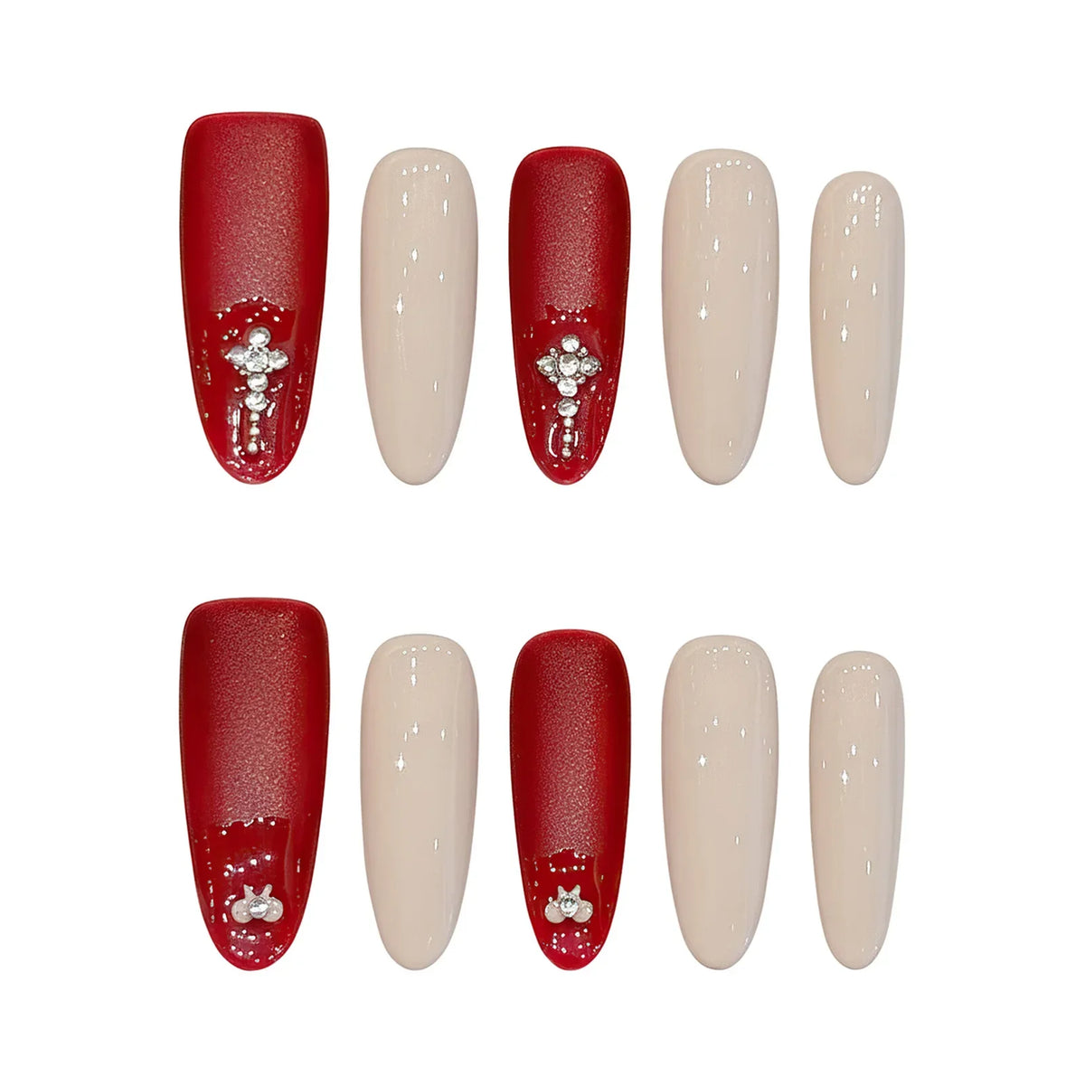 Handmade Almond Press-On Nails | Red Nude Velvet – 10pcs Set