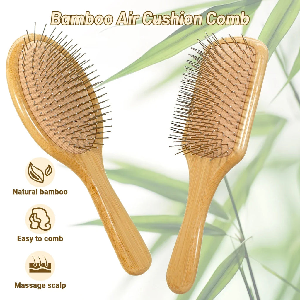 Bamboo Hair Brush – Steel Needle Detangling & Scalp Massage