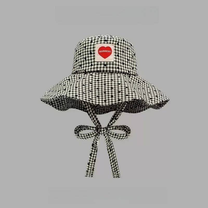 Women's Wide Brim Sun Hat – UV Plaid Beach Hat & Chin Strap