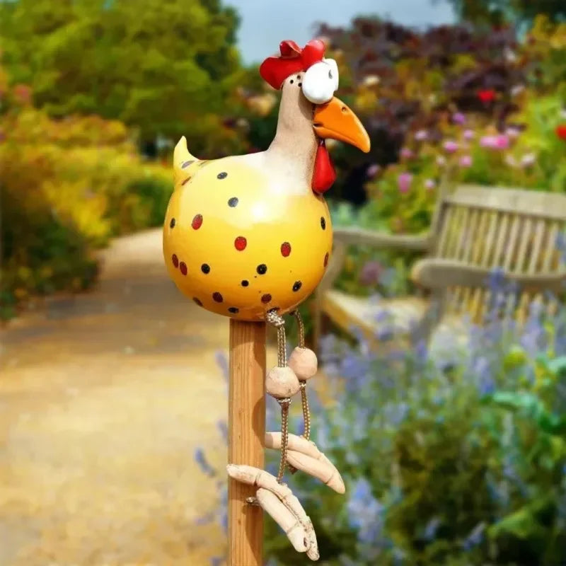 Funny Big-Eyed Chicken Garden Stake | Resin Hen Sculpture