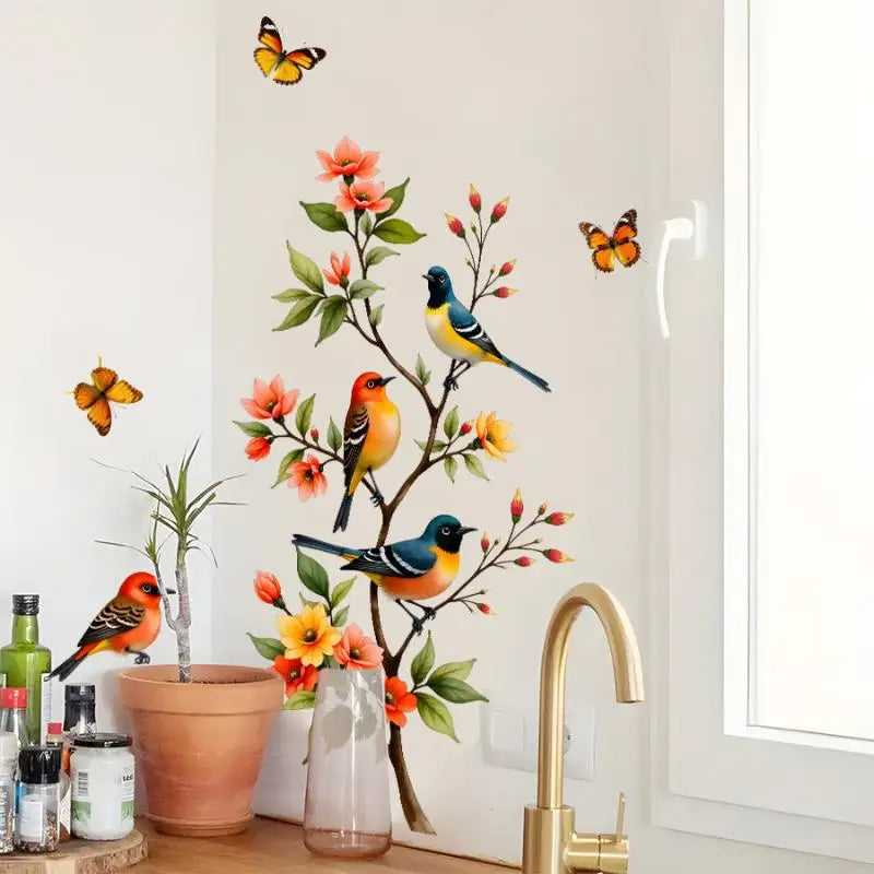 Tree Branch Bird & Butterfly Window Cling PVC Decal Sticker